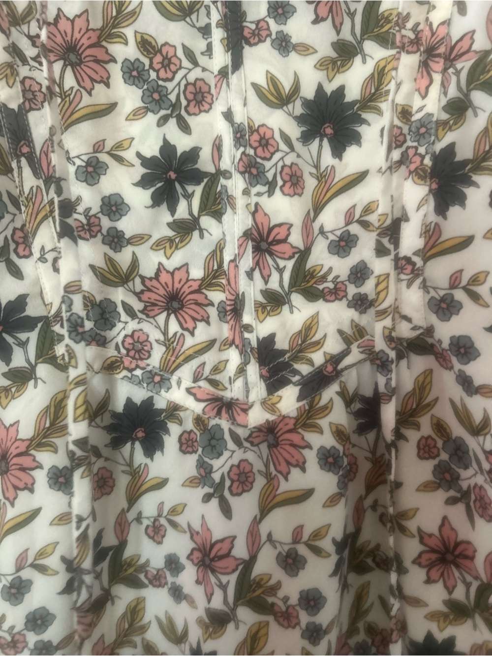 LOFT Cream Floral Long-Sleeve Peasant Blouse with Pink and Black Flowers - Picture 5 of 8